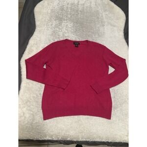 Tahari Womens Hot Pink V Neck Pullover 2 Ply Cashmere Sweater Size Large